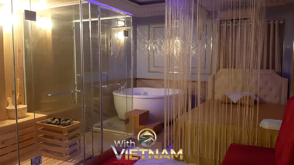 샤워 부스와 욕조가 구비된 마사지 룸