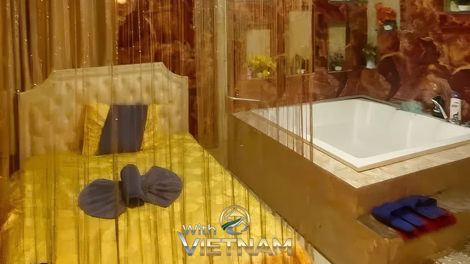 사각 욕조와 침대가 있는 편안한 방