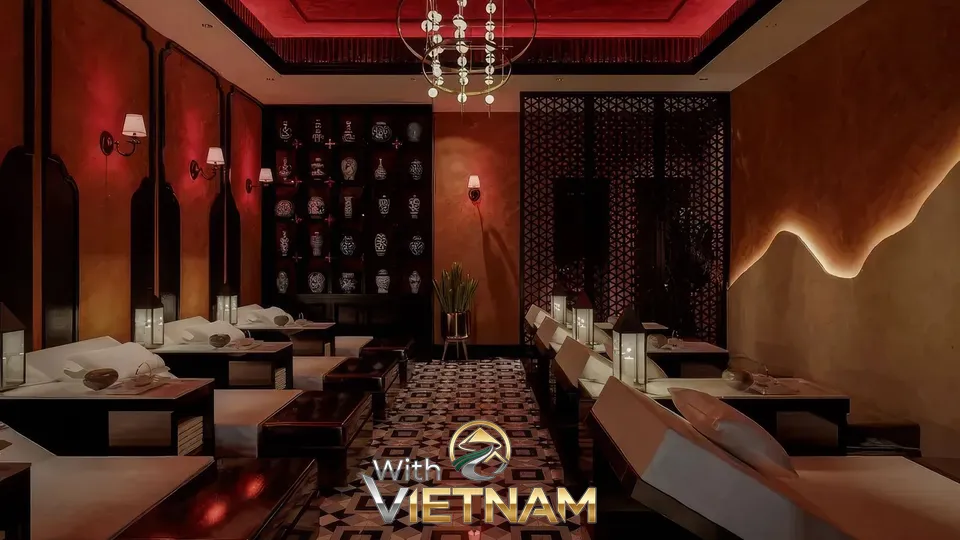 여러 개의 침대가 있는 동양풍 마사지실