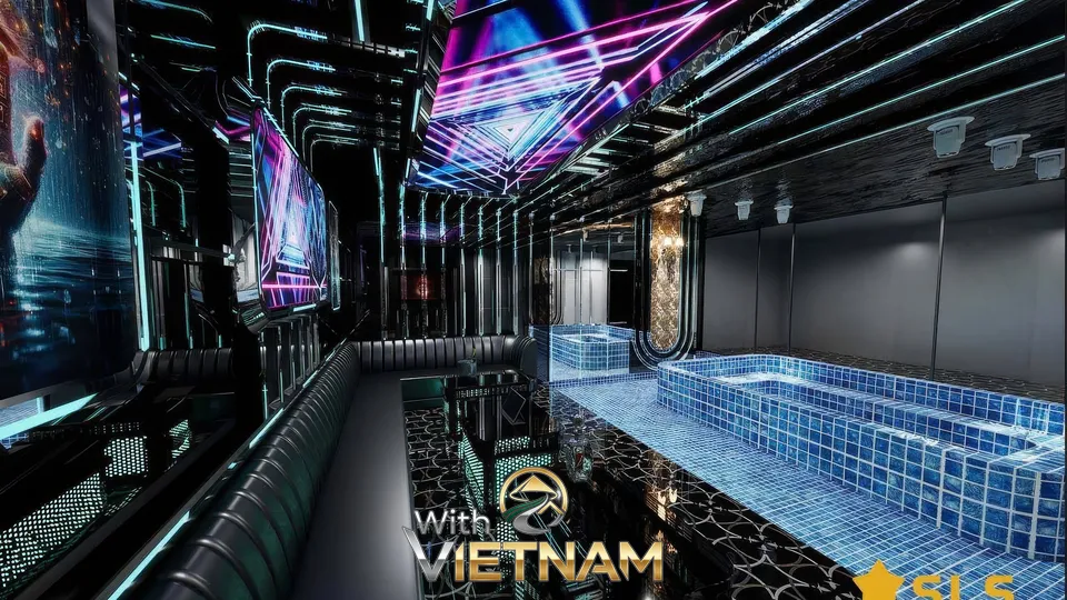 클럽 분위기의 화려한 실내 수영장