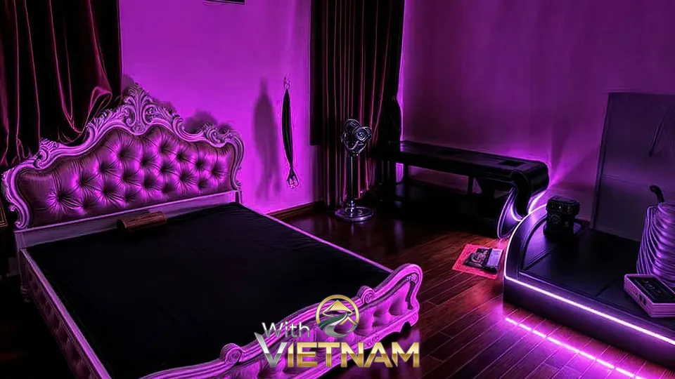 보라색 조명의 화려한 침실 인테리어