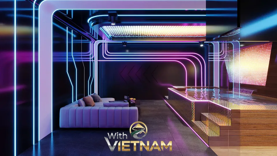 봉래각의 네온 조명과 수영장이 있는 파티룸