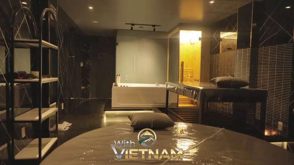 사우나와 욕조가 있는 스파