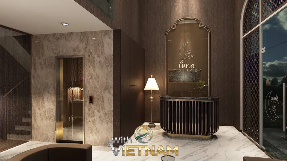 대리석 바닥의 스파 리셉션