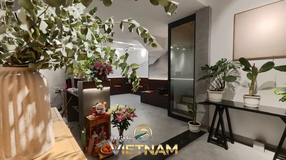 화분과 식물로 장식된 모네 스파 내부