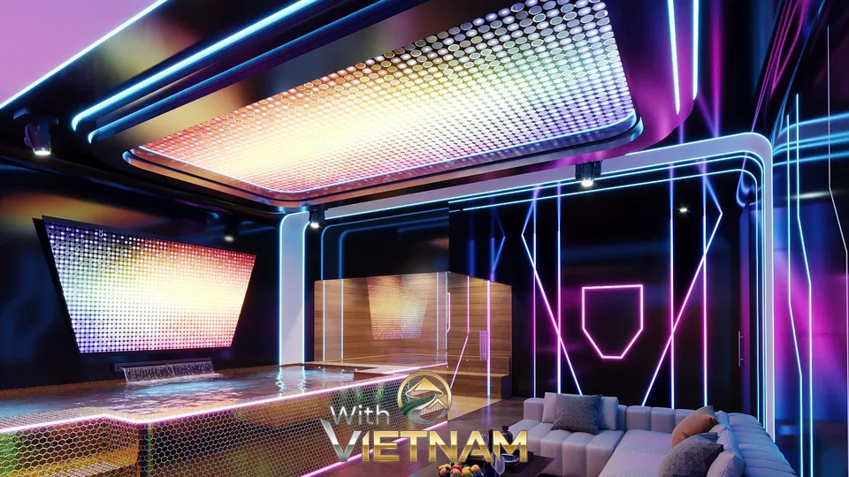 화려한 조명의 대형 자쿠지 룸