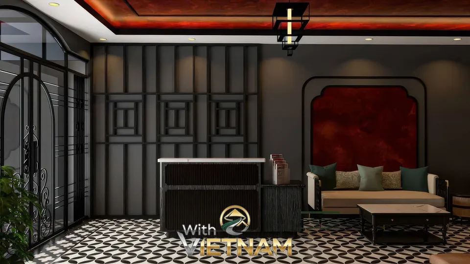 기하학적 무늬 바닥의 마사지샵 로비